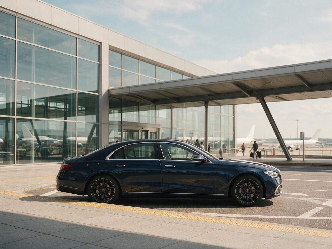 Fahrzeug an der Vorfahrt eines Terminals am Flughafen Frankfurt